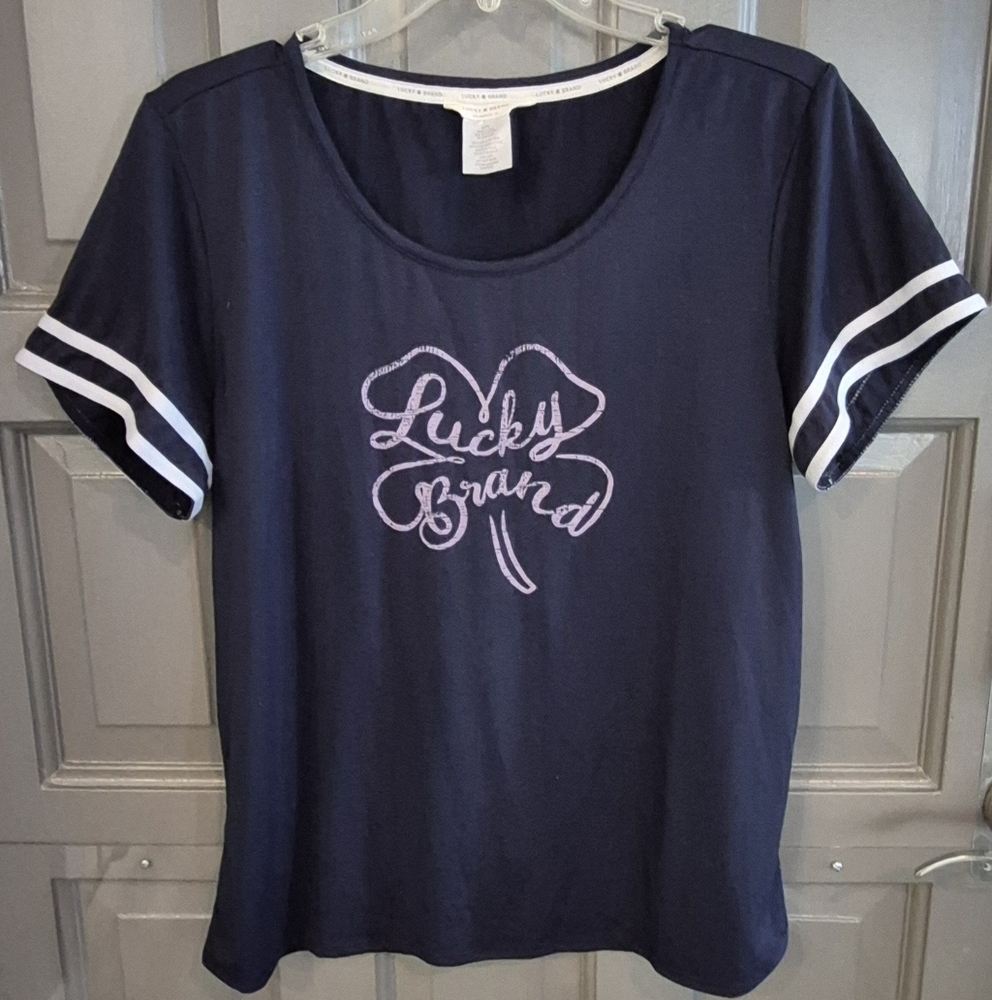 Lucky Brand Dark Blue Tee with Purple Logo Size XL